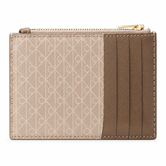 Calvin Klein Allover Monogram Logo Top Zip Card Case