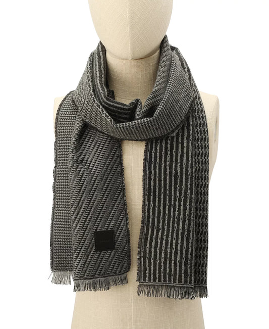 Calvin Klein black and gray Mixed Pattern Yarn Dye Scarf