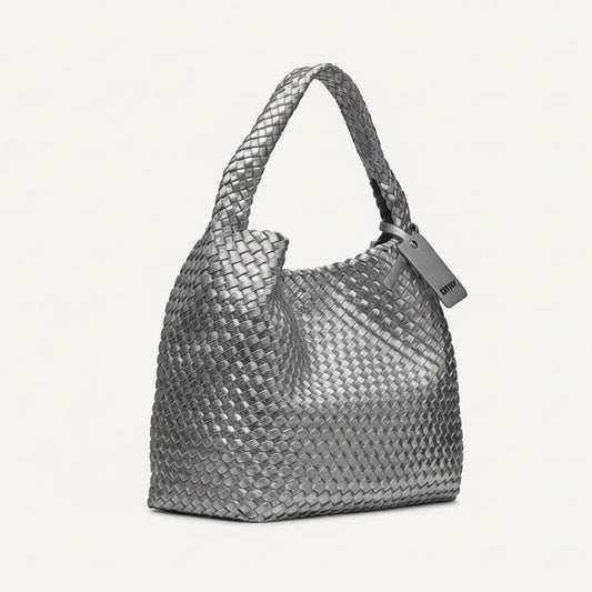 DKNY Giselle hobo bag with a woven texture in silver
