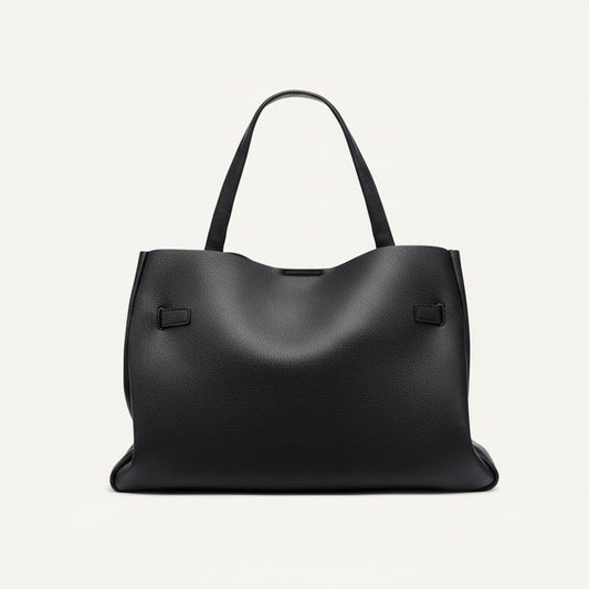 DKNY Bryar large leather satchel bag in black with silver tone hardware