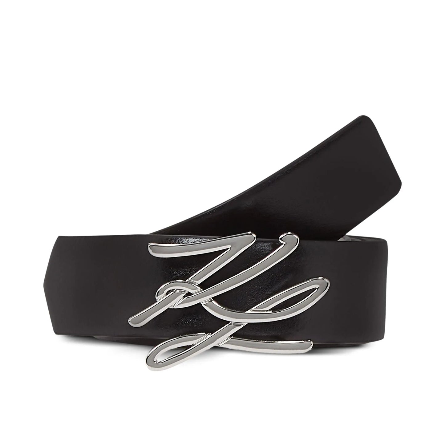 Black belt with silver buckle on a white background