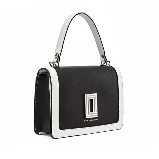 Karl Lagerfeld Paris Simone Leather Top Handle Satchel bag in black and white