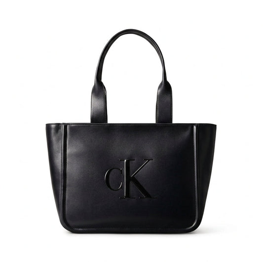 Calvin Klein Embossed Monogram Tote Bag in black