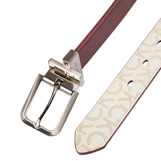 Calvin Klein Reversible Monogram Logo Belt in burgundy
