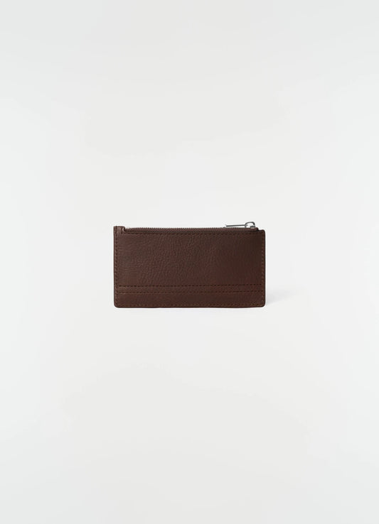 Calvin Klein Allover Emblem Logo Top Zip Card Case in the color Fudge
