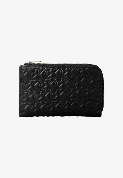 Calvin Klein Embossed Allover Monogram Zip Wallet in black