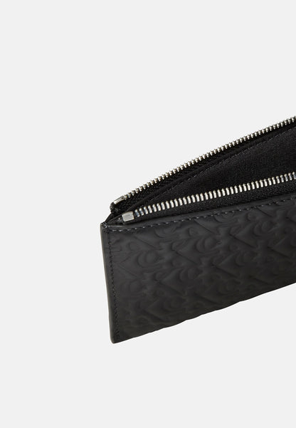 Calvin Klein Embossed Allover Monogram Zip Wallet in black