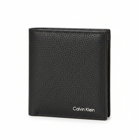 black, textured, bi-fold Calvin Klein leather wallet