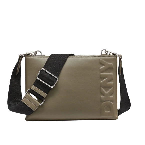 DKNY handbag with a black strap on a white background
