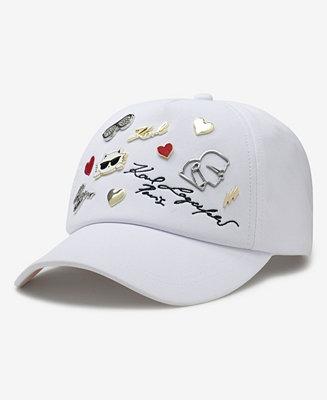 Karl Lagerfeld Paris Women's Charm Baseball Hat in white