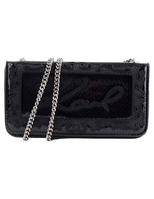 Karl Lagerfeld Paris Lafayette shoulder bag in black leather with a chain-link strap