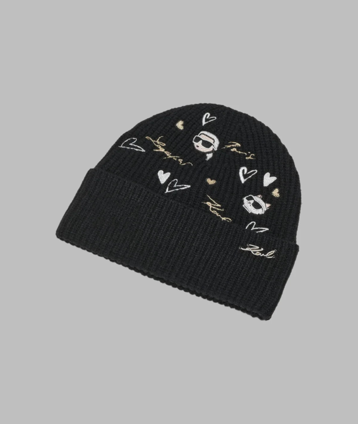 Karl Lagerfeld Paris Fleece Lined Icons Beanie in black