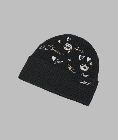Karl Lagerfeld Paris Fleece Lined Icons Beanie in black