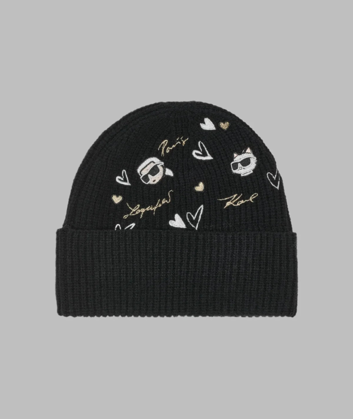 Karl Lagerfeld Paris Fleece Lined Icons Beanie in black