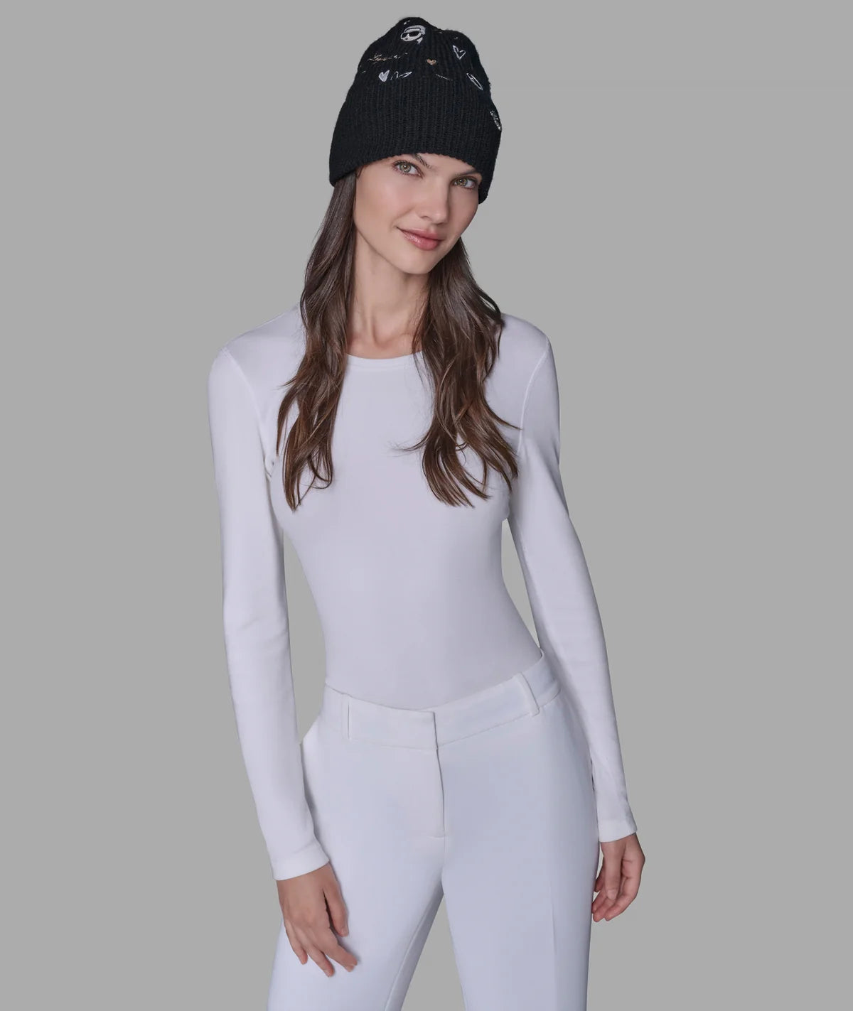 Karl Lagerfeld Paris Fleece Lined Icons Beanie in black