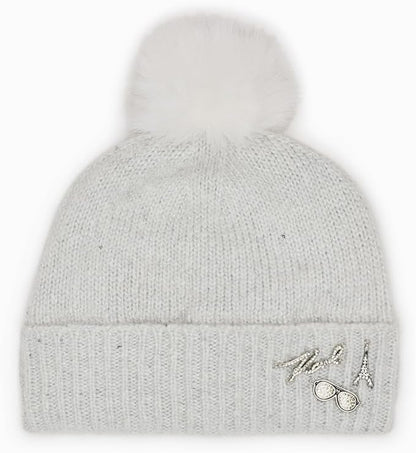 Karl Lagerfeld white faux fur pom pom