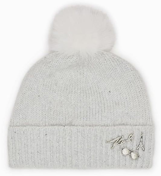 Karl Lagerfeld white faux fur pom pom