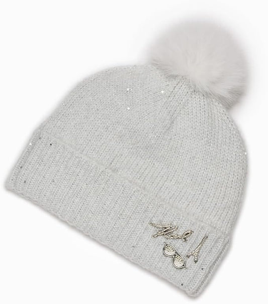 Karl Lagerfeld white faux fur pom pom