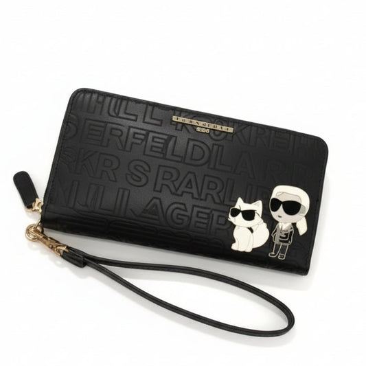 Karl Lagerfeld KIkonik 2.0 leather wallet in black with the signature Ikonik Karl motif