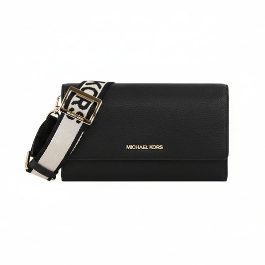 Michael Kors Jet Set Large Leather Crossbody Bag in Black with a logo-print strap