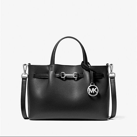 Michael Kors Carson Small Pebbled Leather Satchel in black with silver hardware