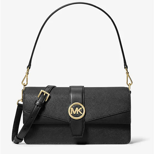 Michael Kors Greenwich Medium Saffiano Leather Shoulder Bag in black