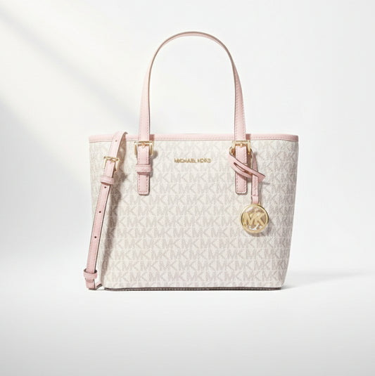 Michael Kors Jet Set Travel Extra Small Logo Top Zip tote Bag Powder Blush