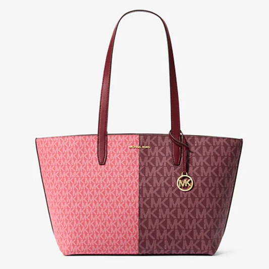 Michael Kors Jet Set Medium Two Tone Logo Tote Bag in Oxblood Multi