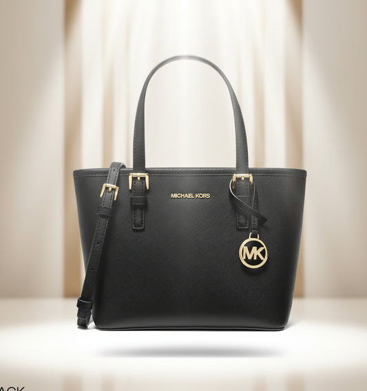 Michael Kors Jet Set Travel Extra-Small Saffiano Leather Top-Zip Tote Bag Black