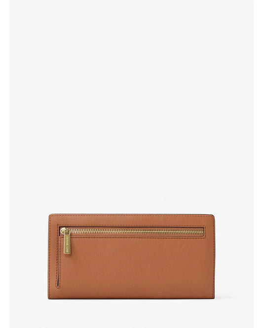 Michael Kors Carson Small Pebbled Leather Wallet in the Luggage brown color