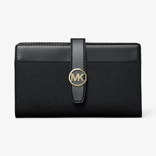 Michael Kors Greenwich Medium Saffiano Leather Bi Fold Wallet in black