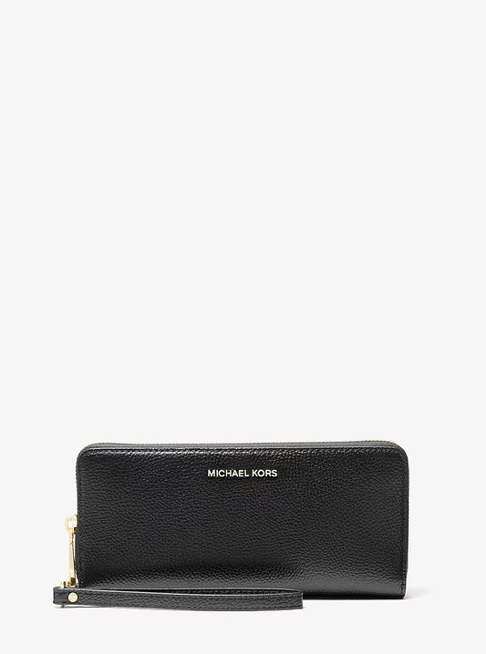 Michael Kors Jet Set Travel Large Pebbled Leather Continental Wallet  Wristlet in black