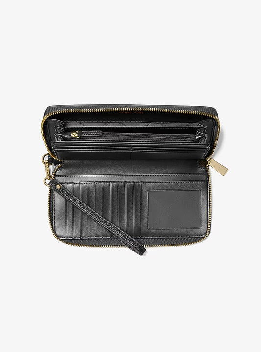 Michael Kors Jet Set Travel Large Pebbled Leather Continental Wallet  Wristlet in black