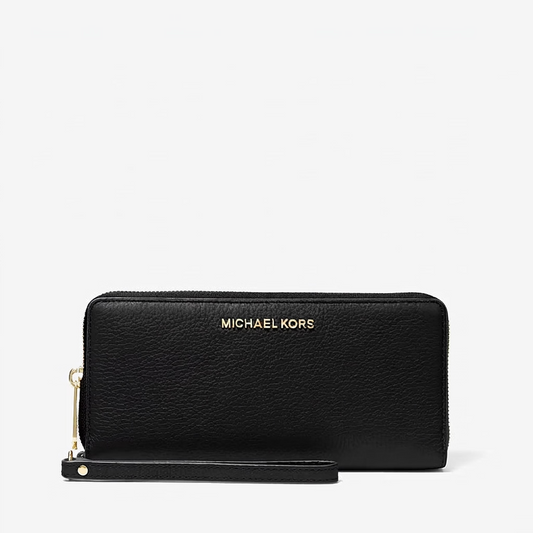 Michael Kors Jet Set Travel Large Pebbled Leather Wristlet in black