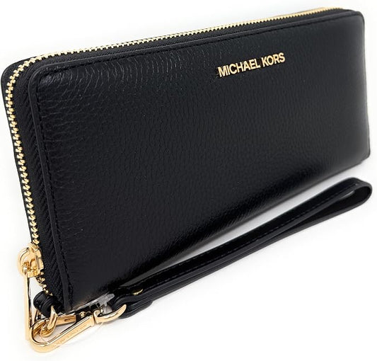 Michael Kors Jet Set Travel Large Pebbled Leather Wristlet in black