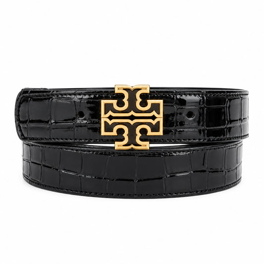 tory burch croc embossed leather Tory Burch Britten Logo Belt
