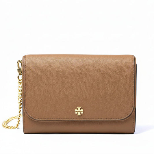 Tory Burch Emerson chain wallet crossbody bag in saffiano leather and the color Moose