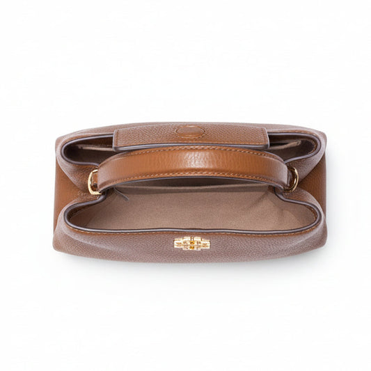 Tory Burch Britten large satchel bag in moose brown pebbled leather