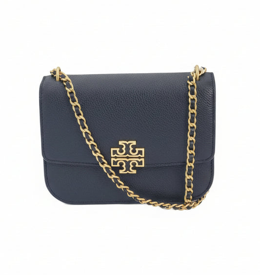 Tory Burch Britten small shoulder bag in black pebbled leather with gold hardware