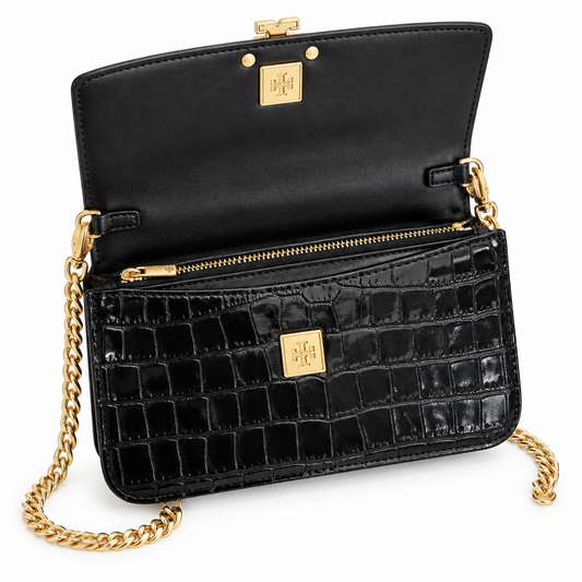 tory burch crocodile embossed leather Tory Burch Britten Chain Wallet