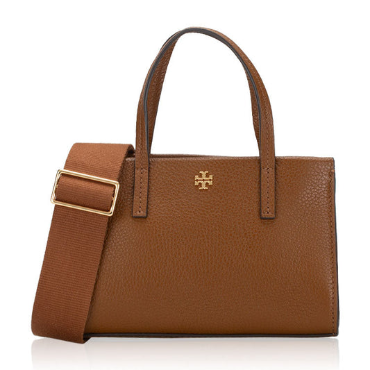 Brown handbag with a strap on a white background