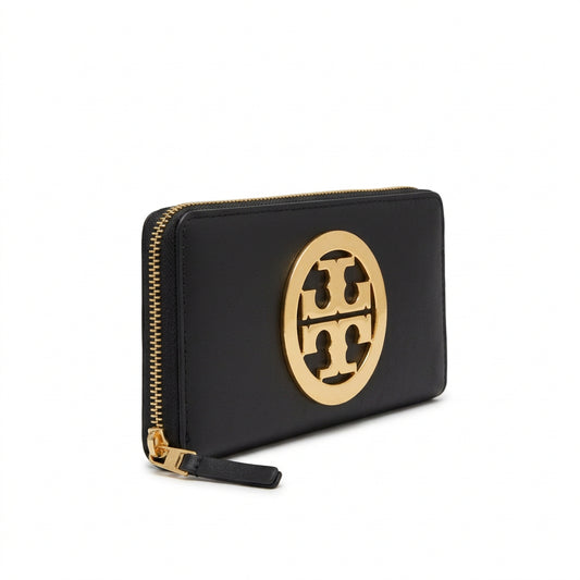 Tory Burch Charlie Zip Continental Wallet in black leather