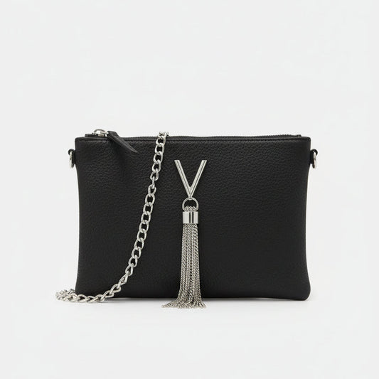 Valentino Bags Divina black pebbled faux leather crossbody pouch